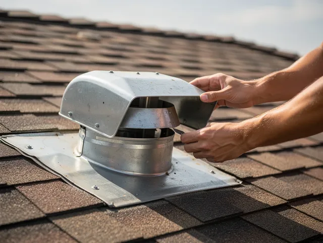 Greenwich Dryer Vent Cleaning certified technician safely cleaning a roof-mounted dryer vent in Greenwich
