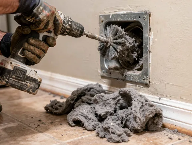 Certified Greenwich Dryer Vent Cleaning technician performing dryer vent cleaning in Greenwich