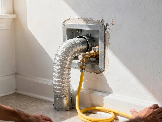 Greenwich Dryer Vent Cleaning certified technician performing specialized gas dryer vent cleaning in Greenwich